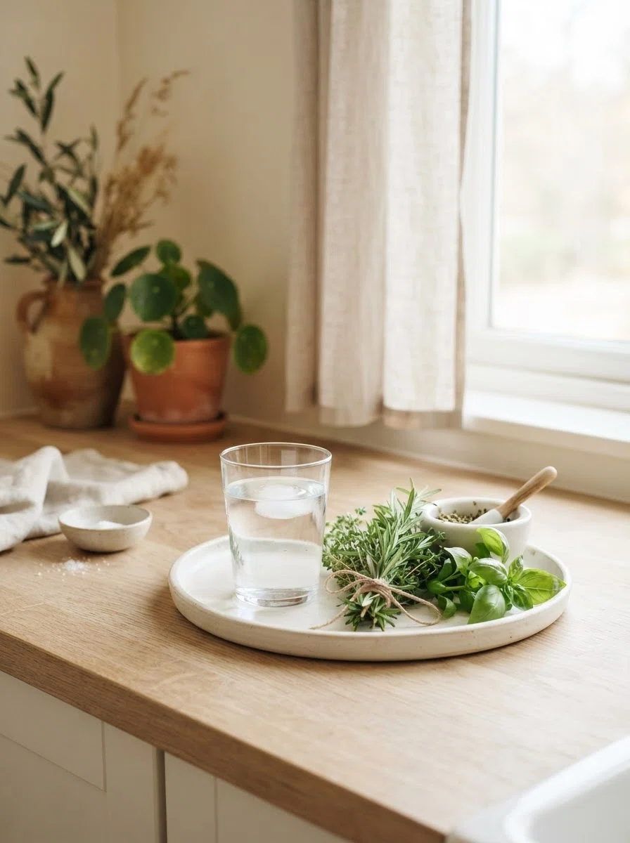 Glas water met voeding
